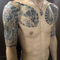 額彫り　骸骨　スカル　般若　龍